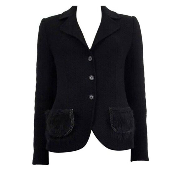 Prada F/W 2006 Fur pockets Black Virgin Wool Jacket Blazer Size IT46 US1… - Picture 1 of 13